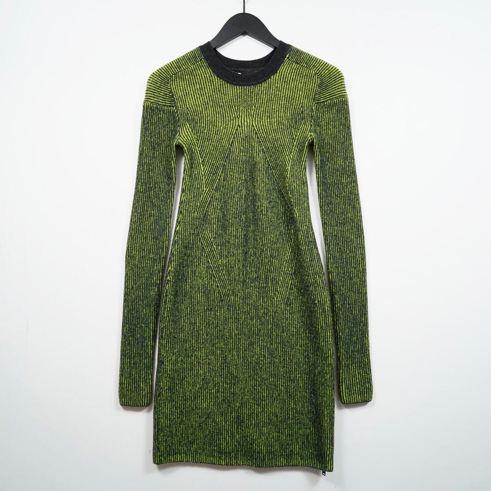 Y-3 Yohji Yamamoto Knit Dress Green Black Striped XS Ribbed Bodycon Mohair Blend
